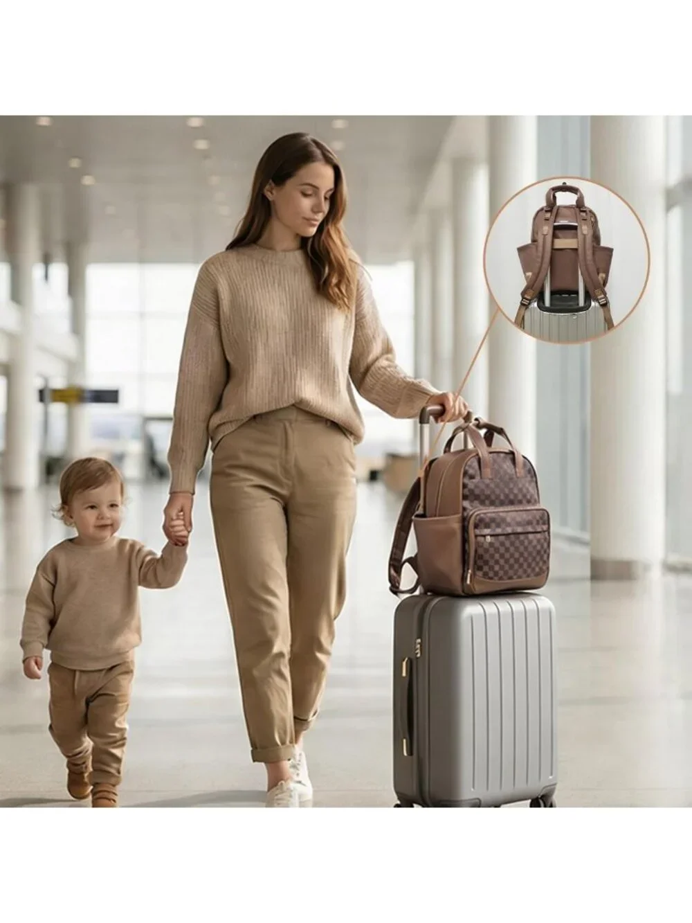 Stylish Checkered Baby Diaper Backpack with Changing Pad - Travel & Daycare